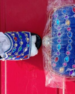 Blue multi colored shoe and bag