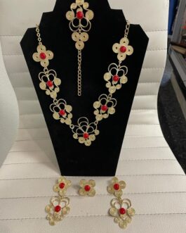 Women 4 pc gold color with red stones