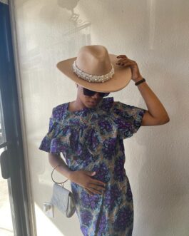 A001 Beige hat with white beads